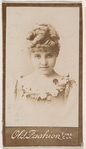 Actress wearing dress with floral neckline, from the Actresses series (N664) promoting Old Fashion Fine Cut Tobacco