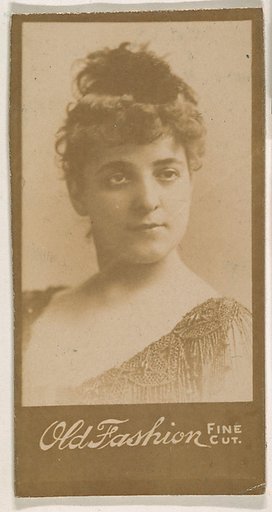 Actress wearing feather in hair, from the Actresses series (N664) promoting Old Fashion Fine Cut Tobacco