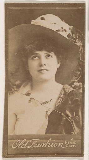 Actress wearing wide-brimmed hat, from the Actresses series (N664) promoting Old Fashion Fine Cut Tobacco