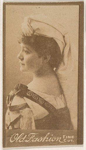 Portrait wearing cloth turban, from the Actresses series (N664) promoting Old Fashion Fine Cut Tobacco