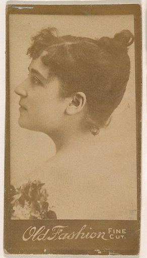 Portrait of actress in profile, from the Actresses series (N664) promoting Old Fashion Fine Cut Tobacco