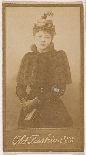 Actress wearing striped hat, from the Actresses series (N664) promoting Old Fashion Fine Cut Tobacco