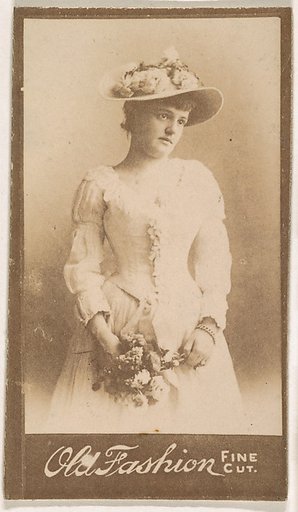 Actress holding floral bouquet, from the Actresses series (N664) promoting Old Fashion Fine Cut Tobacco