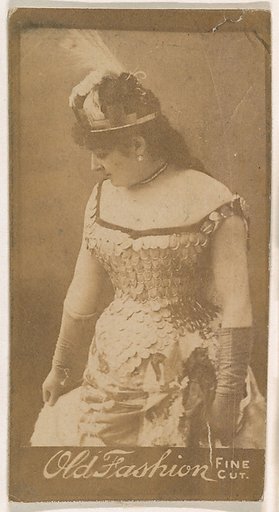 Actress wearing feathered hat, from the Actresses series (N664) promoting Old Fashion Fine Cut Tobacco