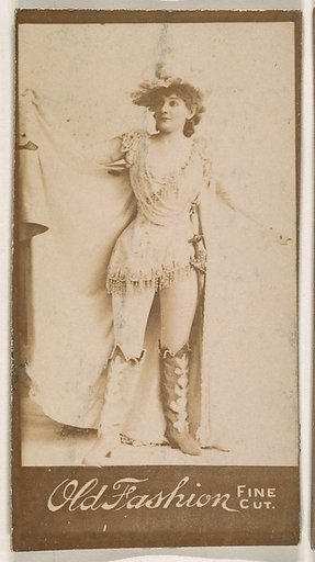 Actress posing with arms aloft, from the Actresses series (N664) promoting Old Fashion Fine Cut Tobacco