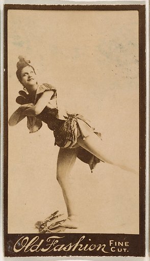 Actress holding leg aloft, from the Actresses series (N664) promoting Old Fashion Fine Cut Tobacco