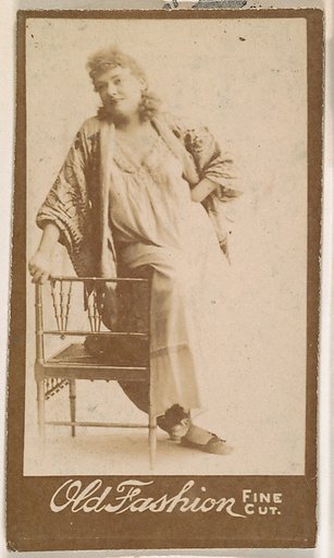 Actress leaning against chair, from the Actresses series (N664) promoting Old Fashion Fine Cut Tobacco