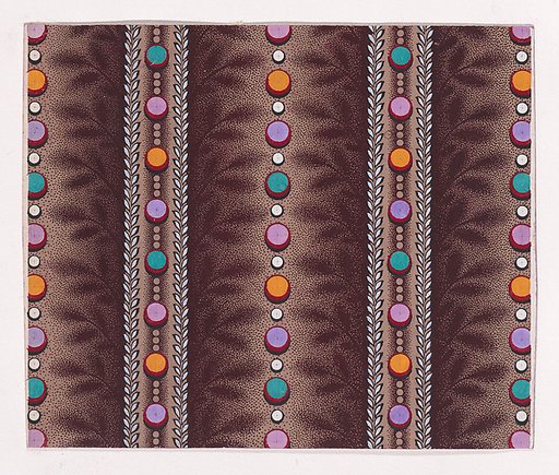 Textile Design with Alternating Vertical Strips of Pearls and Stylized Leaves