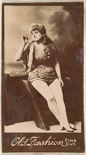 Actress holding arm aloft, from the Actresses series (N664) promoting Old Fashion Fine Cut Tobacco