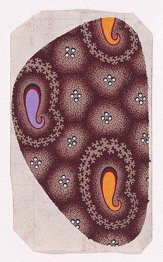 Textile Design with Paisley-Inspired Teardrops Framed by Garlands of Branches over an Abstract Honeycomb Pattern Decorated with Pearls