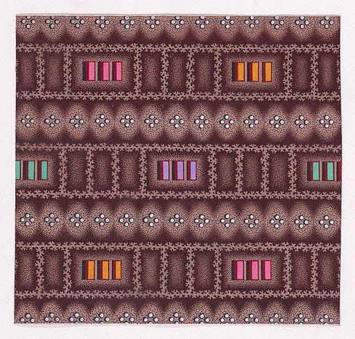 Textile Design with Horizontal Rows of Groups of Three Rectangles Framed by Garlands of Branches and Separated by Rows of Groups of Four Pearls