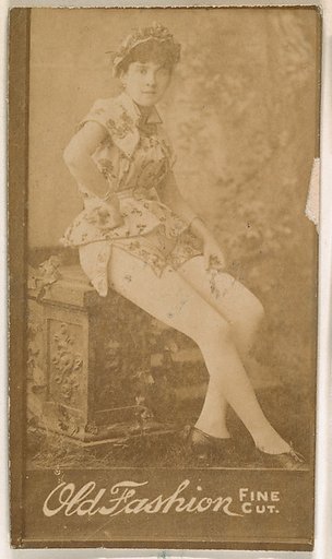 Actress seated on bench, from the Actresses series (N664) promoting Old Fashion Fine Cut Tobacco