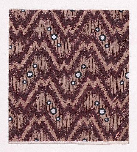 Textile Design of Horizontal Zig-Zagging Ribbons and Alternating Diagonal Groups of Three Pearls over a Striped Background