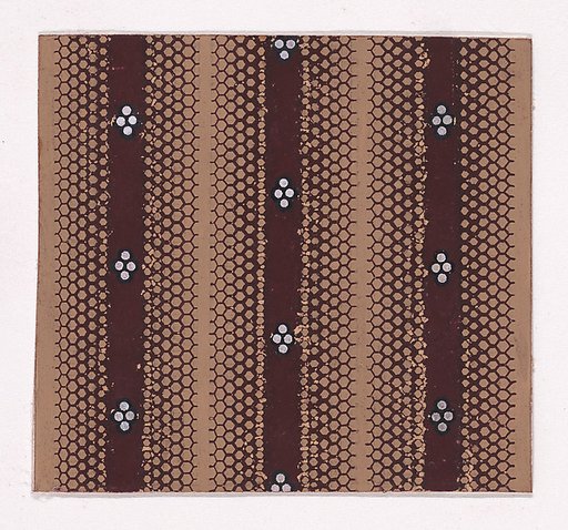 Textile Design with Vertical Stripes Decorated with Quatrefoils of Pearls and with Offsetting Honeycomb Patterns