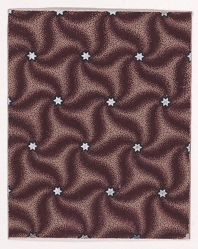 Textile Design with a Seamless Pattern of Swirls Decorated with Haxagrams over a Stippled Background