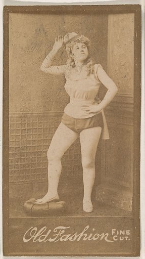 Actress posing with arm above head, from the Actresses series (N664) promoting Old Fashion Fine Cut Tobacco
