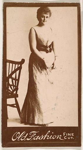 Actress standing next to chair, from the Actresses series (N664) promoting Old Fashion Fine Cut Tobacco