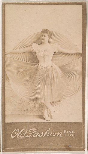 Actress holding out pleated skirt, from the Actresses series (N664) promoting Old Fashion Fine Cut Tobacco