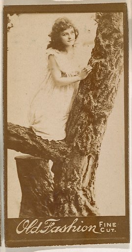 Actress climbing tree, from the Actresses series (N664) promoting Old Fashion Fine Cut Tobacco