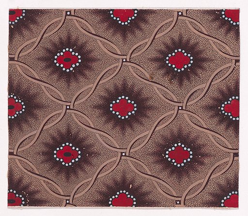Textile Design with Vertical Vermicular Strips of Pearls Separated by Chevron Stripes
