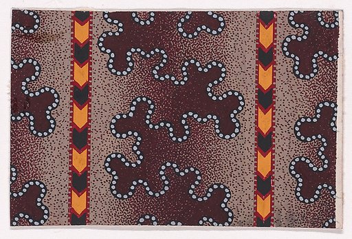 Textile Design with Alternating Quatrefoils Bordered with Pearls and Framed by Interlacing Ribbons