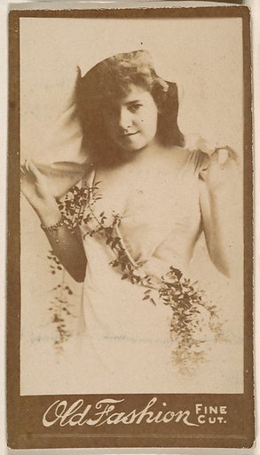 Actress wearing costume with sash of vines, from the Actresses series (N664) promoting Old Fashion Fine Cut Tobacco
