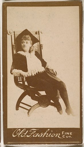 Actress seated in chair, from the Actresses series (N664) promoting Old Fashion Fine Cut Tobacco