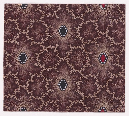 Textile Design with Alternating Vertical Rows of Lozenges and Pearls Framed by Interlacing Garlands of Branches