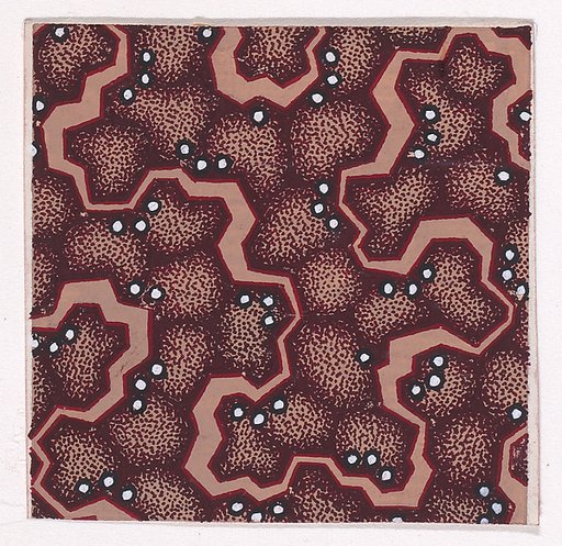 Textile Design with an Undulating Ribbon with Hard Edges and Pearls over an Abstract Honeycomb Pattern