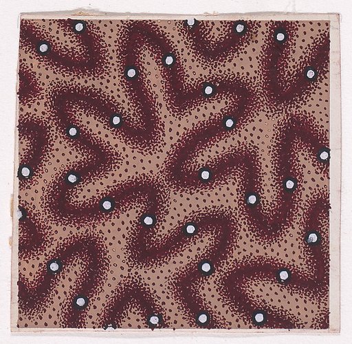 Textile Design with a Vermicular Pattern and Pearls over a Dotted Background