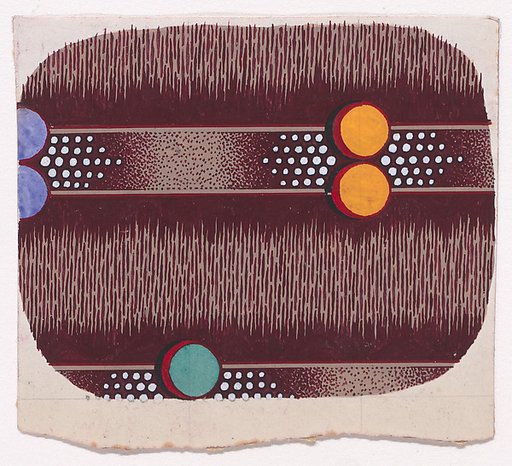 Textile Design with Horizontal Strips of Ribbon Decorated with Circles and Pearls over a Glitched Background