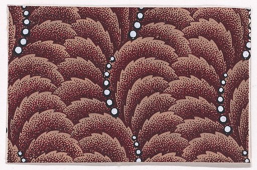 Textile Design with Undulating Vertical Rows of Overlapping Scales and Curved Strips of Pearls