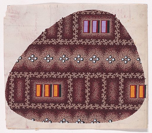 Textile Design with Vertical Rows of Groups of Three Rectangles Framed by Garlands of Branches and Separated by Rows of Groups of Four Pearls
