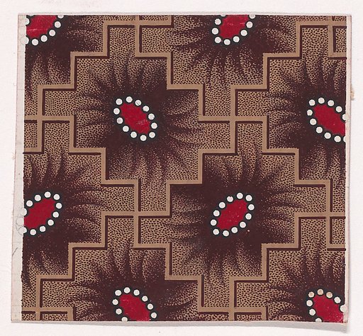 Textile Design with Alternating Shuttle-Shaped Motifs Framed by Pearls and with Offsetting Palmettes Framed by a Checked Pattern of Intersecting Zig-Zagging Diagonal Lines