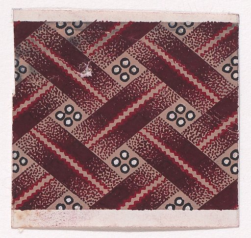 Textile Design with a Basketweave Pattern of Ribbons with a Zig-Zagging Line Running Along the Middle and Pearls
