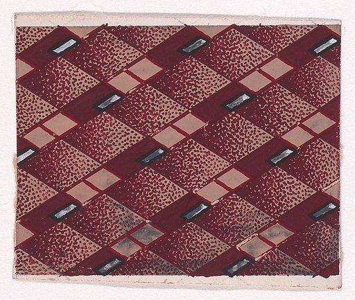 Textile Design with Alternating Horizontal Seamless Strips of Lozenges and Stripes Decorated with Lozenges and Small Decorative Motifs that Resemble a Baguette-Cut Diamond