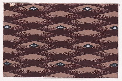 Textile Design with Alternating Vertical Rows of Lozenges over a Background of Intersecting Diagonal Ribbons