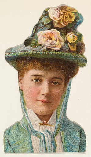 Actress wearing blue hat with flowers, from Stars of the Stage, Fourth Series (N132) issued by Duke Sons & Co. to promote Honest Long Cut Tobacco