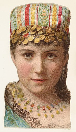Actress wearing cap decorated with coins, from Stars of the Stage, Fourth Series (N132) issued by Duke Sons & Co. to promote Honest Long Cut Tobacco