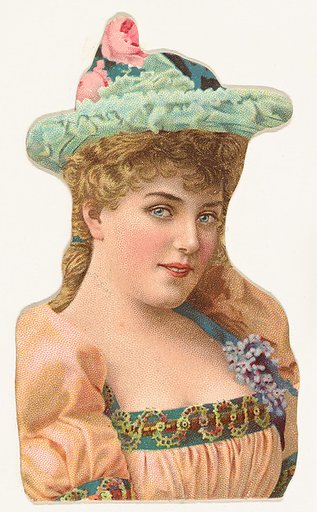 Actress wearing blue hat with pink roses, from Stars of the Stage, Fourth Series (N132) issued by Duke Sons & Co. to promote Honest Long Cut Tobacco