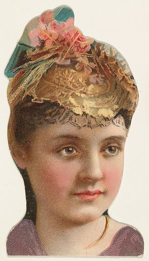 Actress wearing hat with pink flowers and blue bow, from Stars of the Stage, Fourth Series (N132) issued by Duke Sons & Co. to promote Honest Long Cut Tobacco