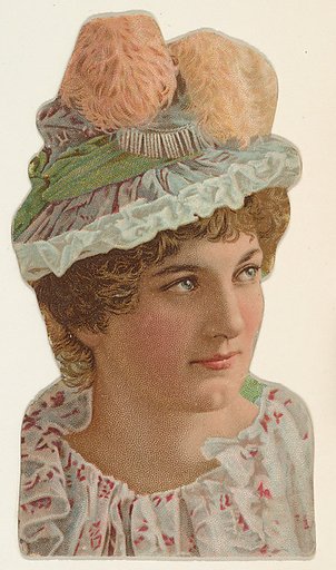 Actress wearing green hat with pink feathers, from Stars of the Stage, Fourth Series (N132) issued by Duke Sons & Co. to promote Honest Long Cut Tobacco