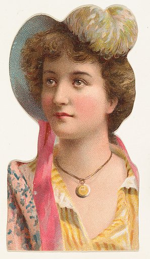 Actress wearing brimmed hat with white feather, from Stars of the Stage, Fourth Series (N132) issued by Duke Sons & Co. to promote Honest Long Cut Tobacco