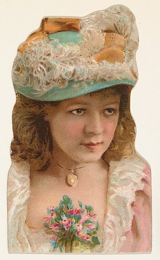 Actress wearing floral bouquet at neckline, from Stars of the Stage, Fourth Series (N132) issued by Duke Sons & Co. to promote Honest Long Cut Tobacco