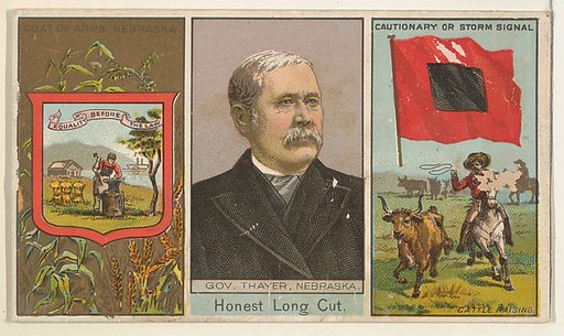Governor Thayer, Nebraska, from "Governors, Arms, Etc." series (N133-1), issued by Duke Sons & Co.