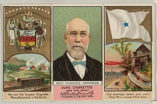 Governor Hughes, Arkansas, from "Governors, Arms, Etc." series (N133-2), issued by Duke Sons & Co.