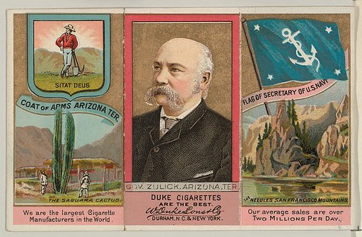 Governor Zulick, Arizona Territory, from "Governors, Arms, Etc." series (N133-2), issued by Duke Sons & Co.