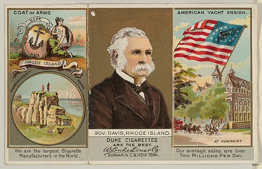 Governor Davis, Rhode Island, from "Governors, Arms, Etc." series (N133-2), issued by Duke Sons & Co.