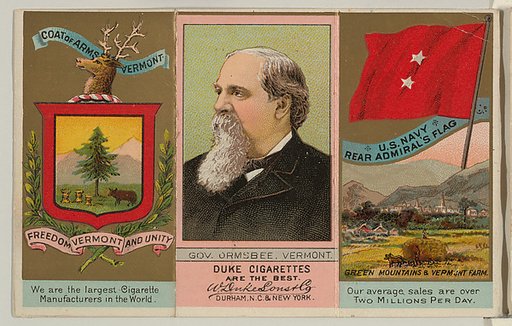 Governor Ormsbee, Vermont, from "Governors, Arms, Etc." series (N133-2), issued by Duke Sons & Co.