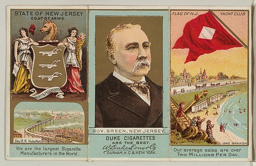 Governor Green, New Jersey, from "Governors, Arms, Etc." series (N133-2), issued by Duke Sons & Co.